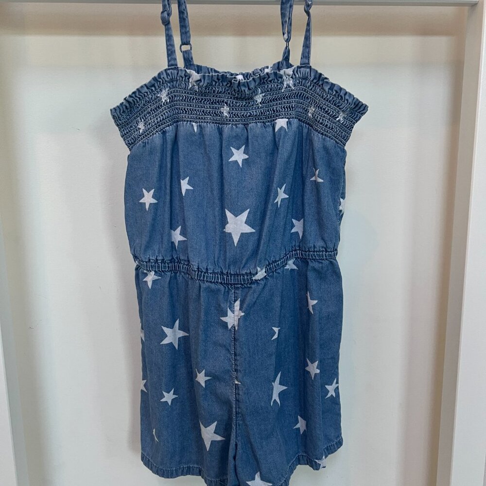 Old Navy Girls’ Chambray Star Romper – Size S (6–7) – Adjustable Straps